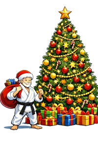 Weihnachtsmotiv mit JuJutsuka und Weihnachtsbaum