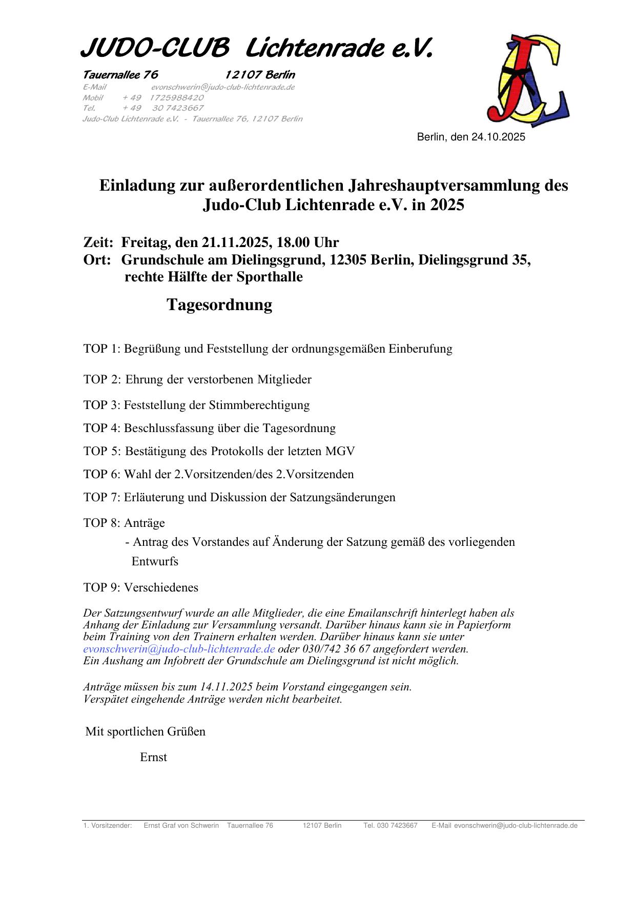 Einladung Einladung zur Hauptversammlung